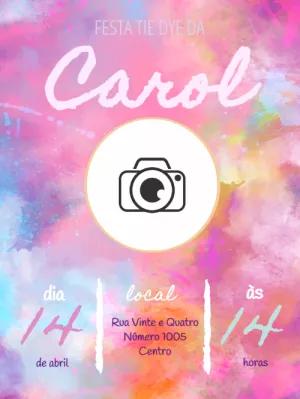 Convite de Aniversário Tie Dye com Foto para Editar Online