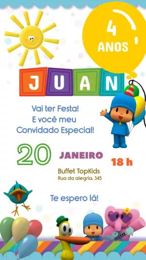 Convite de Aniversário Pocoyo para Editar e Imprimir