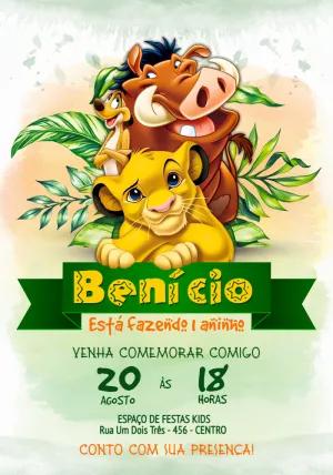 Convite de Aniversário O Rei Leão com Personagens para Editar