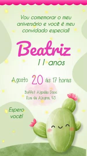 Convite de Aniversário Cacto Aquarela para Editar Online