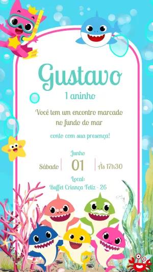 Convite Aniversário Baby Shark para Editar Online
