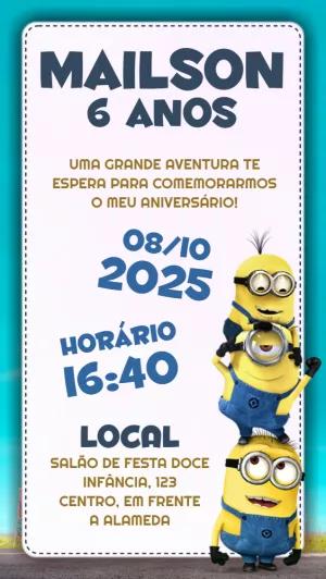 Convite de Aniversário Minions para Editar Online