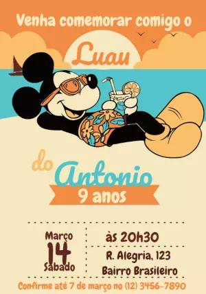 Convite Aniversário Mickey Luau Tropical para Editar Online