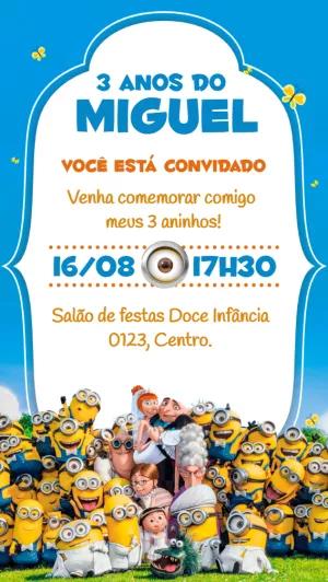 Convite de Aniversário Minions para Editar Online