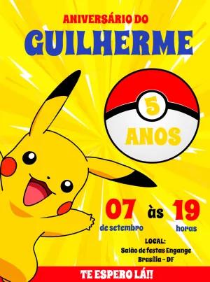 Convite de Aniversário Pokémon com Pikachu para Editar Online