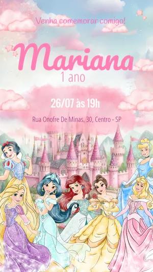 Convite Aniversário Princesas Disney para Editar Online