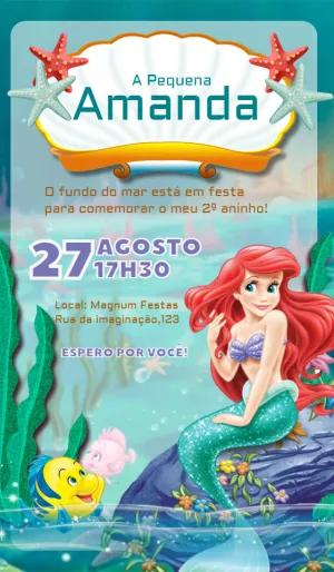 Convite de Aniversário A Pequena Sereia Ariel para Editar