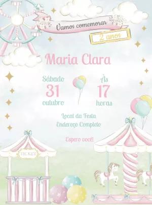 Convite Aniversário Parque de Diversões Aquarela para Editar