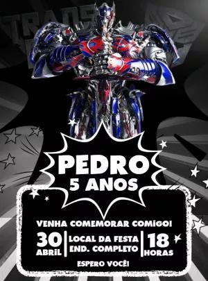 Convite Aniversário Transformers Optimus Prime para Editar Online