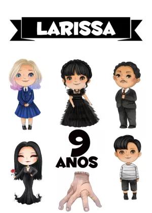 Topo de Bolo Wandinha Addams com Personagens para Editar Online