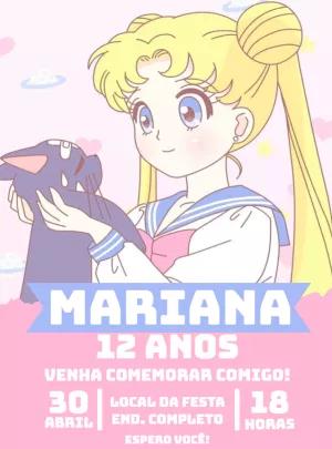 Convite de Aniversário Sailor Moon para Editar Online
