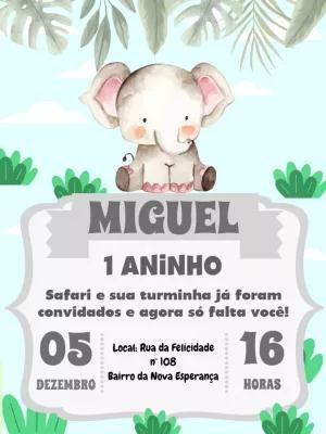 Convite Aniversário Elefantinho Safari para Editar Online