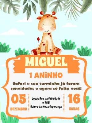 Convite de Aniversário Girafa Safari para Editar Online
