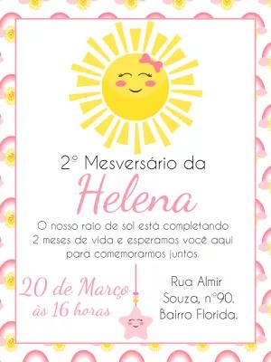 Convite Mesversário Raio de Sol para Editar Online