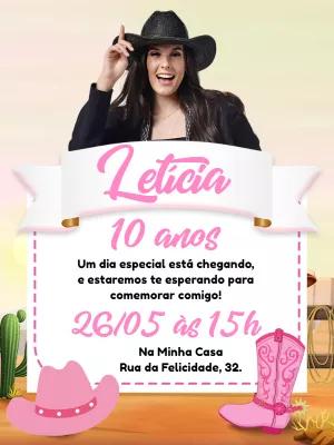 Convite Aniversário Boiadeira com Foto para Editar Online