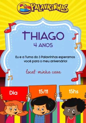 Convite Aniversário 3 Palavrinhas para Editar Online