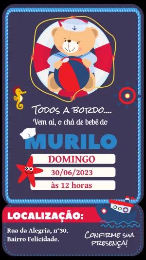 Convite Chá de Bebê Ursinho Marinheiro para Editar Online