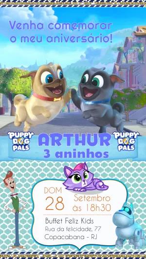 Convite Aniversário Puppy Dog Pals Editável Online