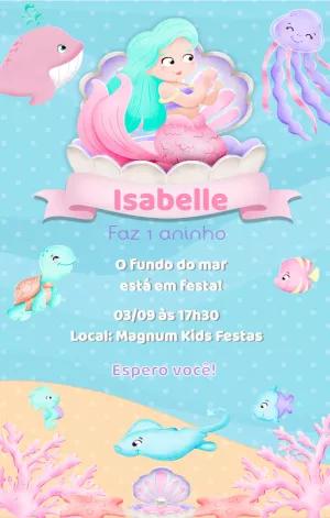 Convite Aniversário Sereia Fundo do Mar para Editar Online