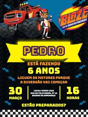 Convite de Aniversário Blaze e as Monster Machines para Editar