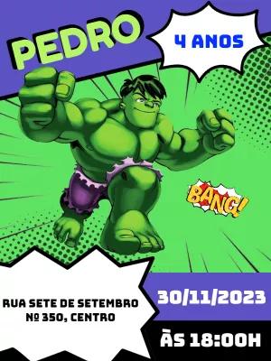 Convite de Aniversário do Hulk para Editar e Imprimir