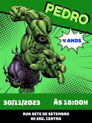 Convite de Aniversário Hulk com Personagem para Editar Online