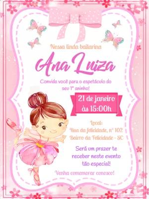 Convite de Aniversário Bailarina Delicado para Editar Online