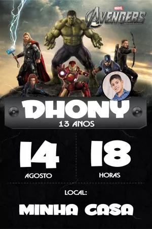 Convite Aniversário Vingadores com Foto para Editar Online