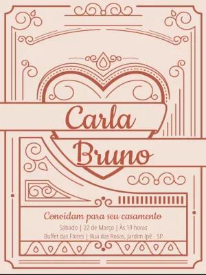 Convite de Casamento Romântico Art Déco para Editar Online