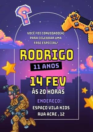 Convite Aniversário Gamer Pixel Art para Editar Online