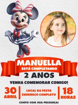 Convite Aniversário Minnie Marinheira com Foto para Editar Online