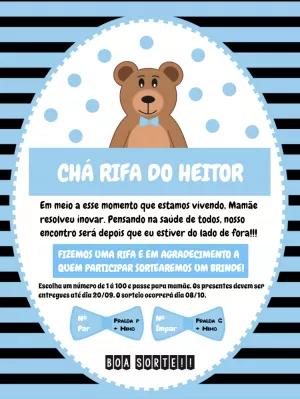 Convite Chá Rifa Ursinho Menino para Editar Online