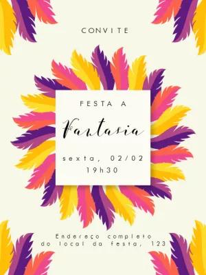 Convite de Carnaval com Penas Coloridas para Editar Online