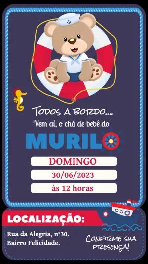 Convite Chá de Bebê Ursinho Marinheiro para Editar Online