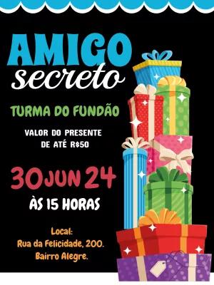 Convite de Amigo Secreto com Presentes Coloridos para Editar