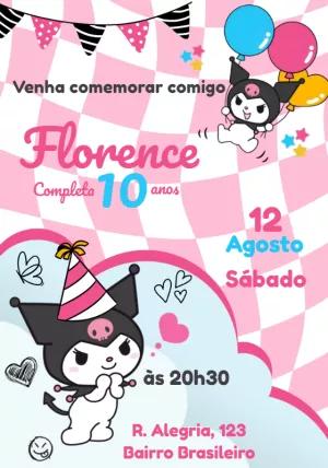Convite de Aniversário Kuromi Editável para Imprimir