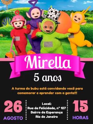 Convite de Aniversário Teletubbies para Editar e Imprimir