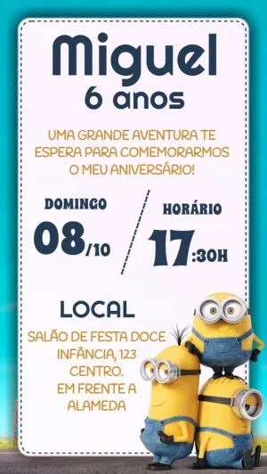 Convite de Aniversário Minions para Editar Online