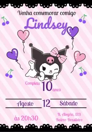 Convite de Aniversário Kuromi para Editar Online