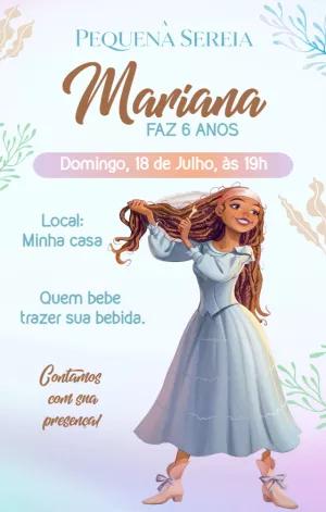 Convite Aniversário Pequena Sereia Live Action para Editar