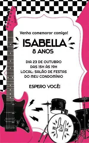 Convite Aniversário Rock Star Menina com Guitarra para Editar