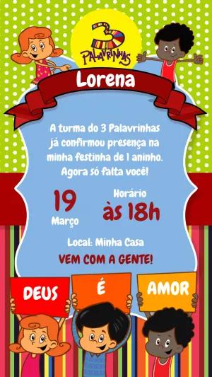 Convite de Aniversário 3 Palavrinhas para Editar Online