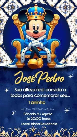Convite Aniversário Mickey Realeza para Editar Online