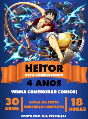 Convite de Aniversário One Piece com Luffy para Editar Online