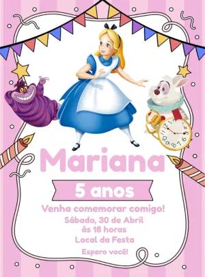 Convite Aniversário Alice no País das Maravilhas para Editar