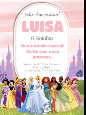 Convite de Aniversário Princesas Disney para Editar Online