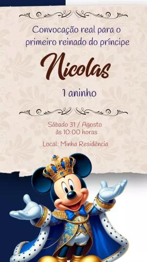 Convite Aniversário Mickey Realeza para Editar Online