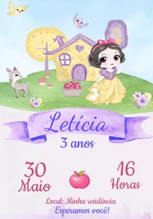 Convite Aniversário Branca de Neve Aquarela para Editar Online