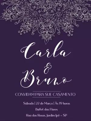 Convite de Casamento Mandala Roxo para Editar Online