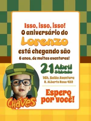 Convite Aniversário Chaves com Foto para Editar Online